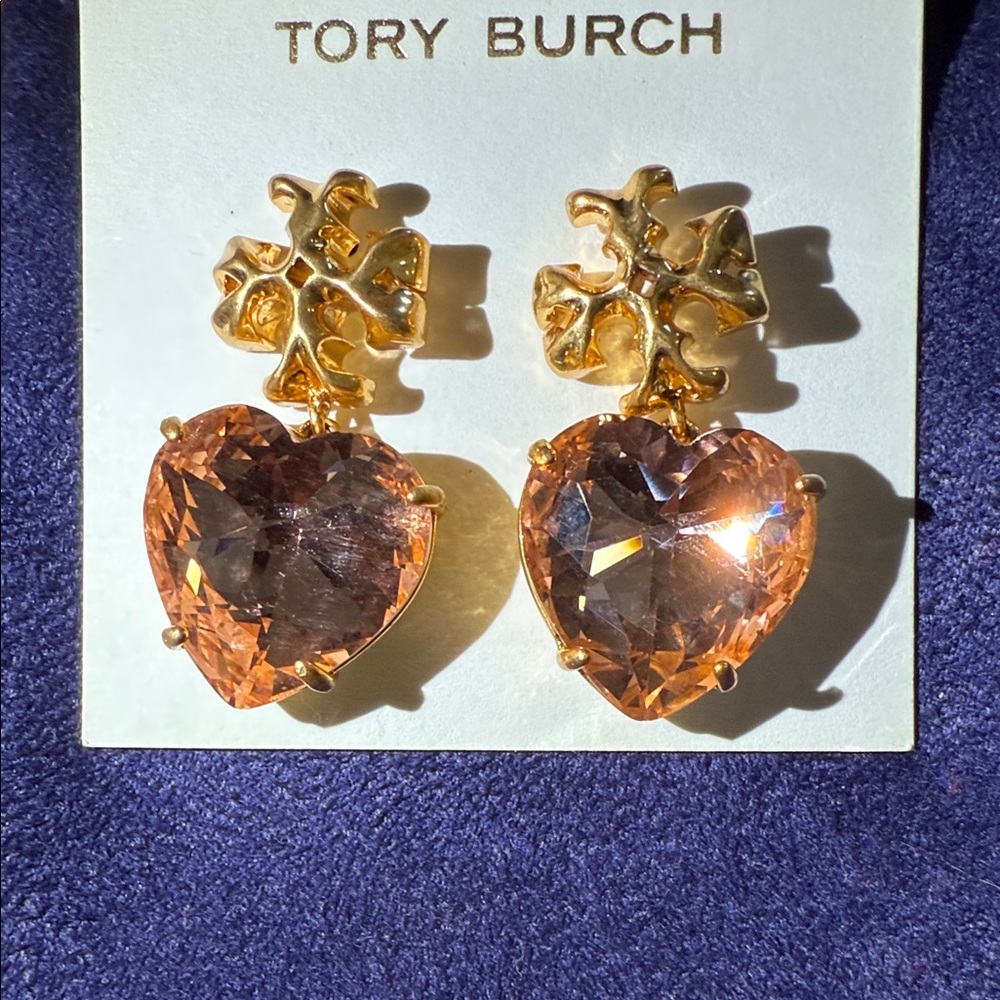 Brand New Tory Burch Gold and Pink Heart Earrings （perfect as a gift)